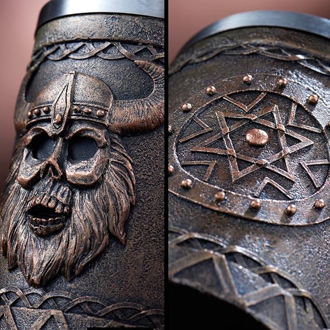 Arola Viking Axe Mug, Stainless Steel Horn Beer Cup, Viking Warrior Skull Cup Tankard, Drinking Cup Coffee Beer Steins,Medieval Skull Drinkware Mug for Coffee/Beverage/Juice17oz Gift for Men