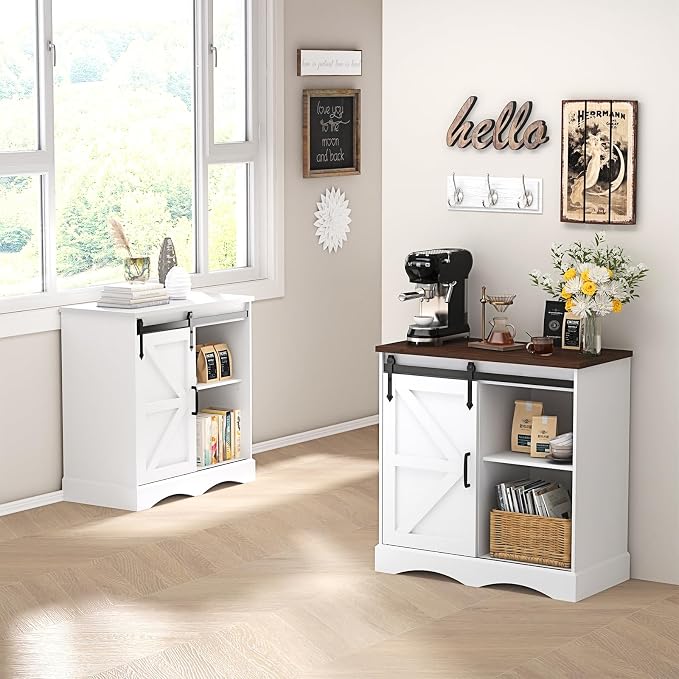 HOMFAMILIA 31.5" H Farmhouse Coffee Bar Cabinet w/Storage, Rustic Buffet Cabinet - Image 9