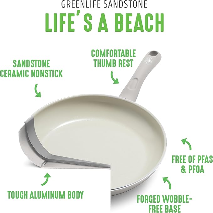 GreenLife Sandstone Healthy Ceramic Nonstick 5 Quart Saute Pan, PFAS-Free, Dishwasher Safe, Black