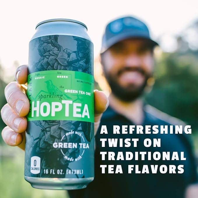 HOPLARK Sparkling HopTea – Mosaic Hops and Sparkling Green Tea – Unsweetened – Zero Calorie – Caffeinated Sparkling Tea in 12 Pack 16oz Cans – A Bold Sip for the Curious - The Green Tea One