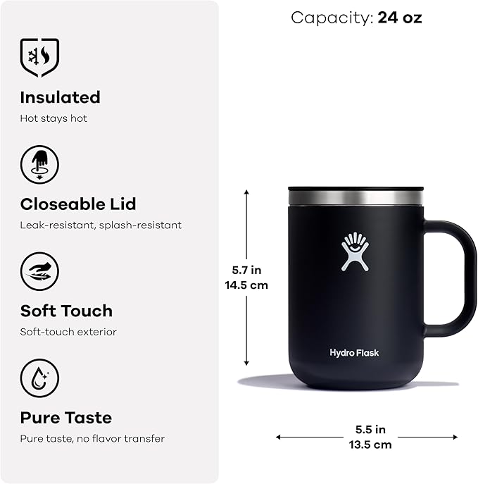 Hydro Flask Coffee Mug – Insulated Stainless Steel, Non Spill, Leak Proof Travel Mug 24 Oz Beachplum Purple