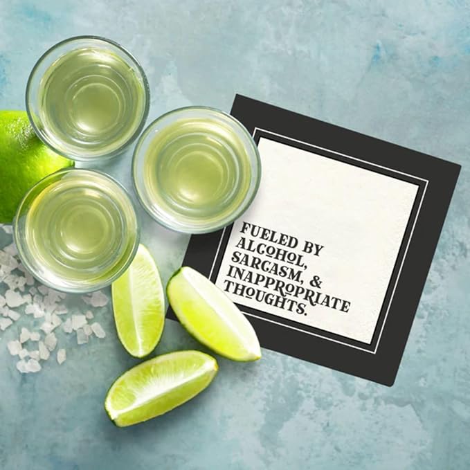 Funny Cocktail Napkins – “FUELED by ALCOHOL” – 20 Pack | Hilarious Disposable Paper Napkins for Parties, Bars, Weddings, Birthdays, Bachelorette & Adult Gatherings