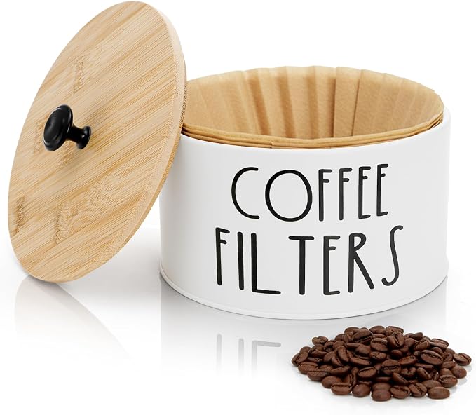 Coffee Filter Holder with Lid, Metal | Coffee Filters Storage Container by Acshio