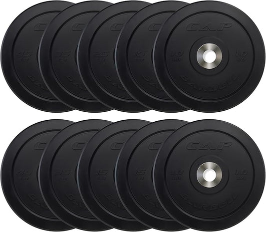 CAP Barbell 2-Inch Olympic Bumper Plate Weight Set with 6 Post Rack | 100-370 lbs | Multiple Options