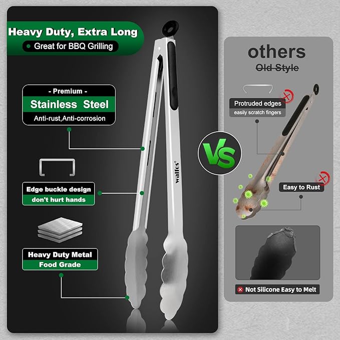 Walfos 17 Inch Extra Long Grill Tongs, Ultimate Stainless Steel BBQ Tongs for Grilling, Cooking, BBQ/Barbecue, Buffet and Turning Food