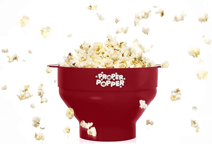 The Original Proper Popper Microwave Popcorn Popper, Silicone Popcorn Maker, Collapsible Bowl BPA Free & Dishwasher Safe - (Ruby Red)