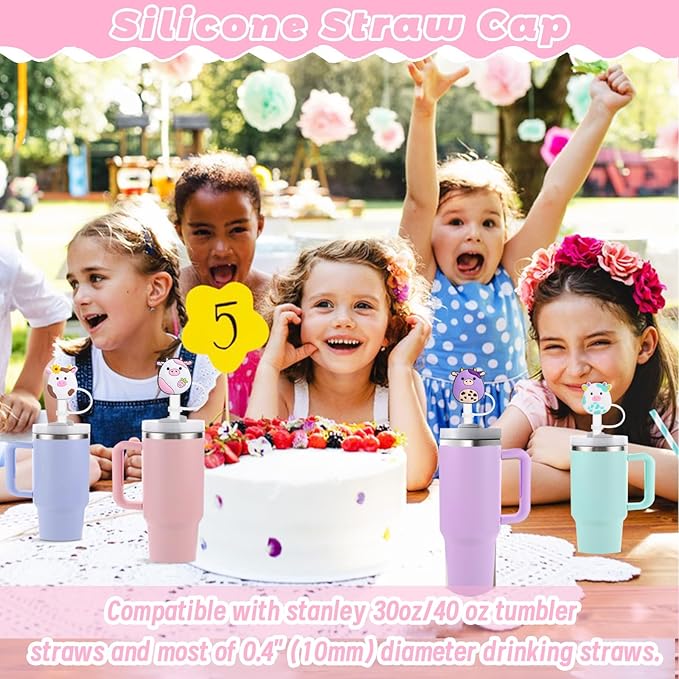 8 PCS Cute Straw Caps Compatible With Stanley 30&40 Oz Tumbler, Reusable Straw Toppers, Drinking Caps for 10 mm Tips (Dairy Cow Style)