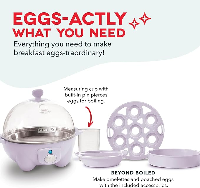 DASH Rapid Egg Cooker: 7 Egg Capacity Electric Egg Cooker for Hard Boiled Eggs, Poached Eggs, Scrambled Eggs, or Omelets with Auto Shut Off Feature - Lavender
