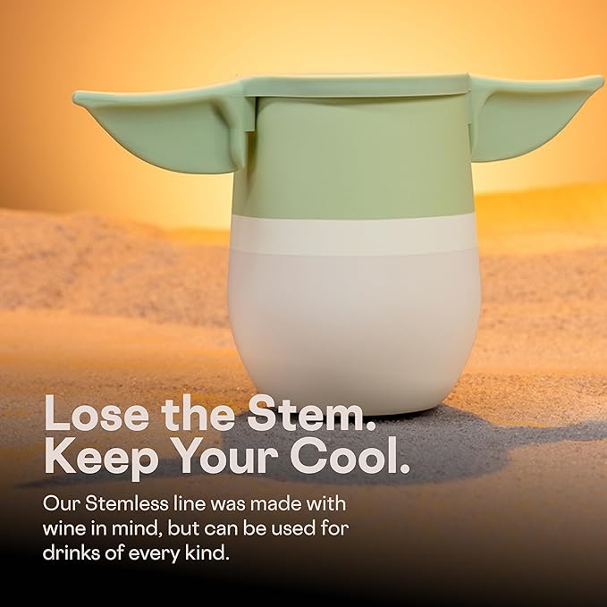 Corkcicle Stemless Insulated Wine Glass Tumbler - Keeps Beverages Cold 6 Hours & Hot 3 Hours - Stainless Steel - Easy-Grip - Summer Drinkware Gift - Keeps Drinks Ice Cold - 12 oz - Yoda