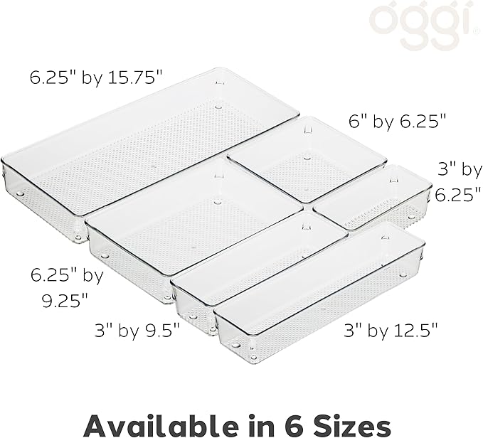 Oggi Clear Drawer Organizer | 6" x 15" | Pack of 2 | For Kitchen & Office | For Bathroom Storage