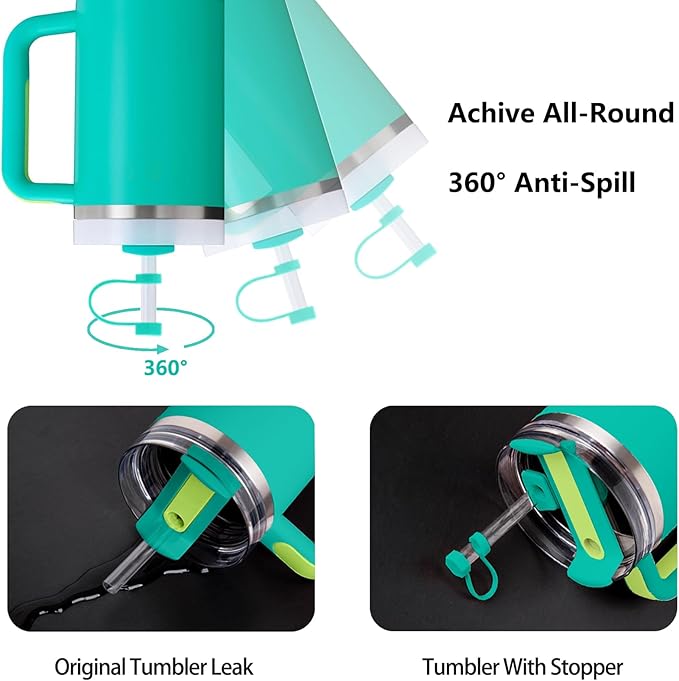 Silicone Spill Stopper Set Compatible with Stanley Cup 2.0 30oz & 40oz with Straw Cover (Set of 2, Tropical Teal)