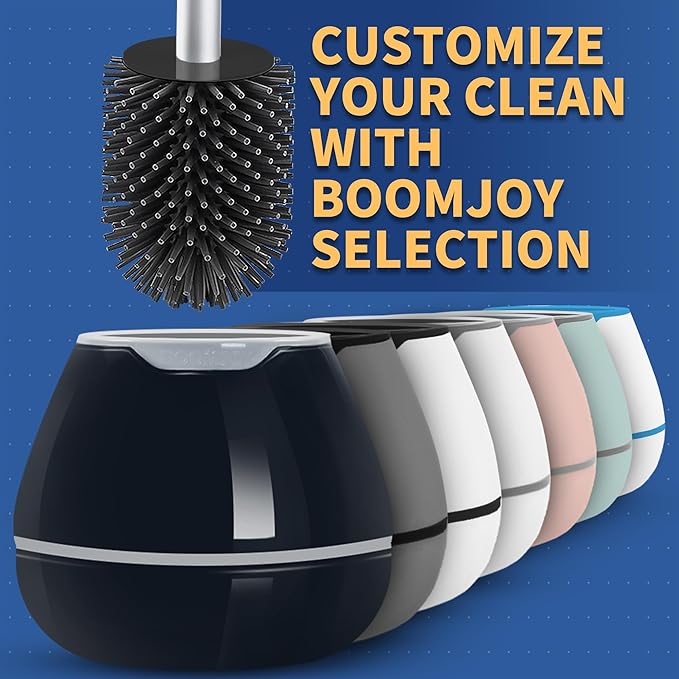BOOMJOY Toilet Brush and Holder Set 2 Pack, Silicone Toilet Bowl Cleaner Brush, Toilet Scrubber Brush with Tweezers for Bathroom Cleaning, RV Accessories, House Organization Must-Haves - Gray
