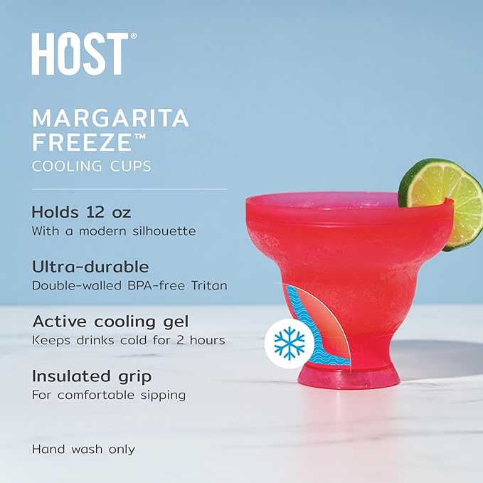 Host FREEZE Margarita Cocktail Glasses, Frozen Cup Double Wall Plastic Margarita Glasses Drinking Set Modern Drinking Glasses 12oz Punch Pink Set of 2 (Pack of 6)