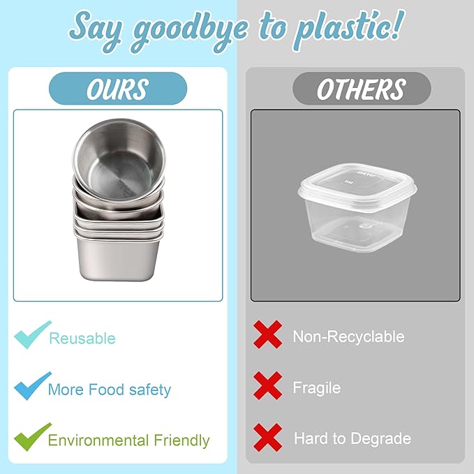 6 PCS Salad Dressing Container to Go,Handy Leakproof Stainless Steel Meal Prep Containers Reusable,Sauce Containers for Lunch Box, Picnics, Travel, Office and Kitchen Storage-1.6oz+2.7oz