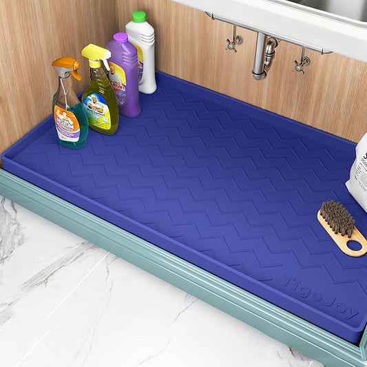 TigeJoy 28" x 19" Under Sink Mats for Kitchen Waterproof, Leak-Proof Silicone Mat Sink Protector and Cabinet Liner, Kitchen Essentials Organizer and Storage, Boot or Shoe Tray, Pet Feeding Mat
