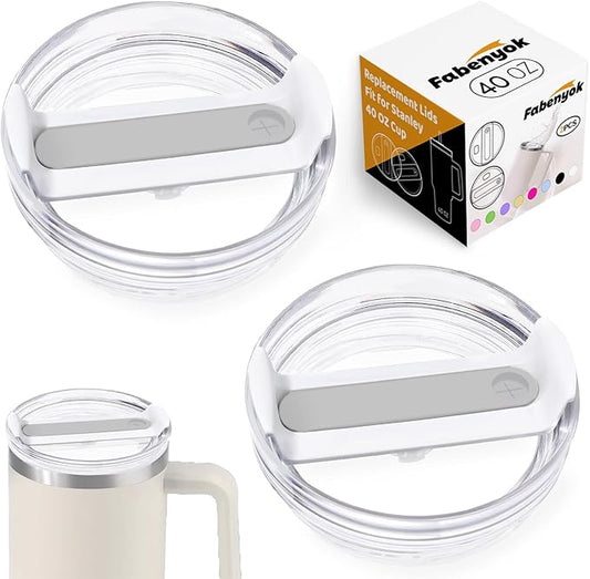 40 OZ Tumbler Lid Replacement Fit for Stanley Cup, 2 Pack Clear Replacement Lids Fit for Stanley Travel Tumbler, Spill Proof Tumbler Covers for Stanley Cup Accessories (Clear - Frost)