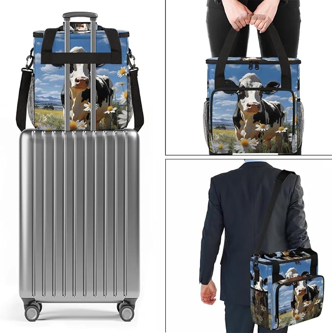 Cow Daisy Flowers Coffee Maker Carring Bag, Large Insulated Storage Organizer - Image 7