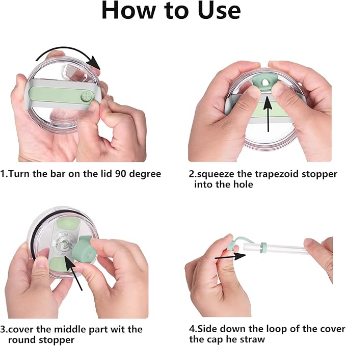 Silicone Spill Stopper Set Compatible with Stanley Cup 2.0 30oz & 40oz with Straw Cover (Set of 2, Eucalyptus)