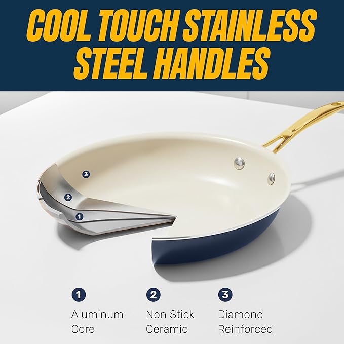 Gotham Steel 15 Pc Ceramic Cookware Set Nonstick, Ceramic Pots and Pans Set Non Stick with Steamer & Cooking Utensils, Non Toxic PFOA PFOS Free, Premium Stay Cool Handles, Oven & Dishwasher Safe