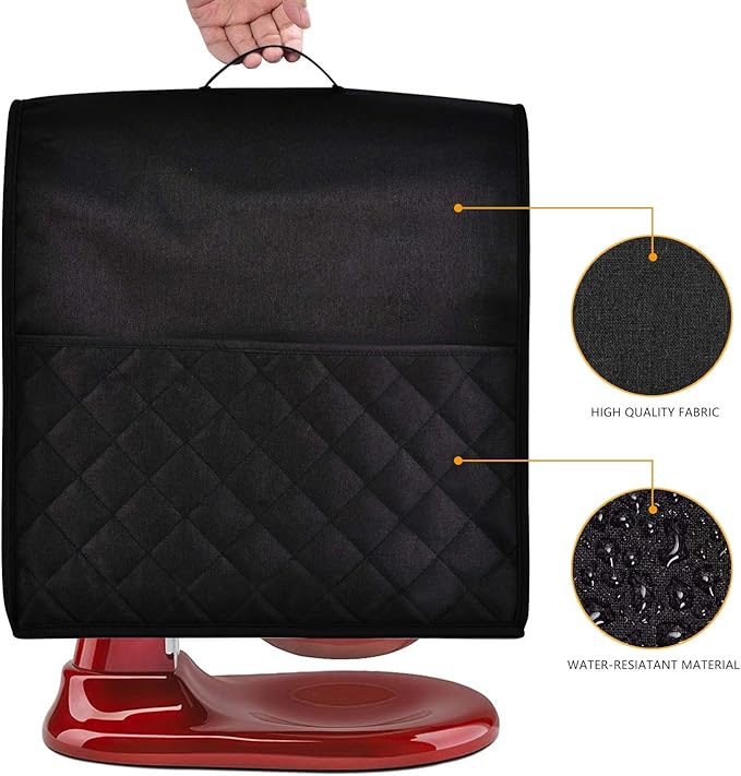 Stand Mixer Dust-proof Cover for KitchenAid Mixer，Multi Pockets for Various Kitchen Appliance Accessories，Water-resistant，Easy Cleaning (Black, Fit for Tilt Head 4.5-5 Quart)