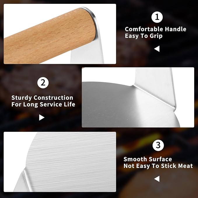 ALLTOP Smash Burger Press,Stainless Steel Non-Stick Hamburger Press Patty Maker for Flat Top Griddle,Grill,BBQ,Kitchen - Round Accessory (6.2” Wood Handle)