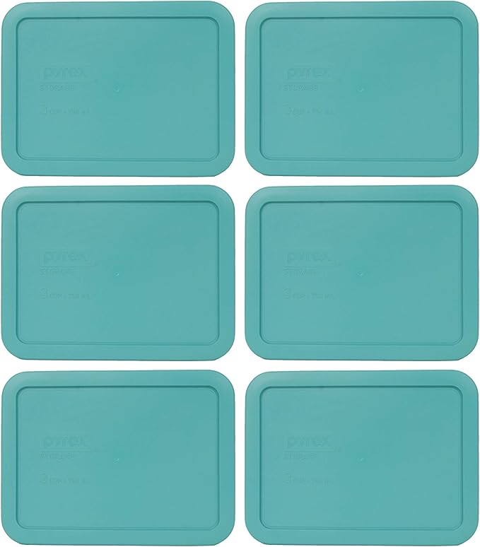 Pyrex 7210-PC 3-Cup Turquoise Food Storage Replacement Lid (6-Pack) - Made in USA
