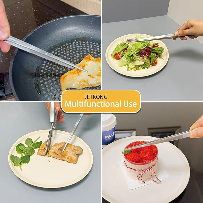 JETKONG 14-Inch Stainless Steel Cooking Tweezers Heavy Duty Kitchen Food Tweezers, Set of 3 (14 14 14 Inch, Silver)