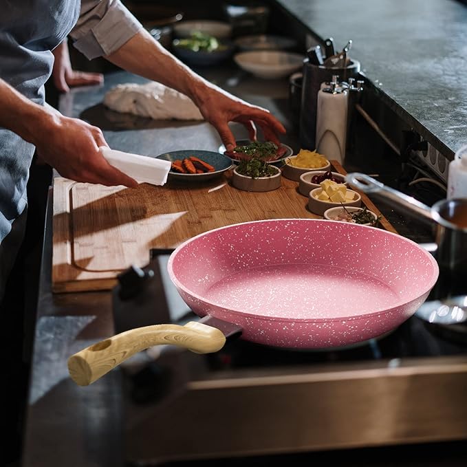 Innerwell 8-Inch Pink Nonstick Egg Pan, PFOA-Free Stone Cookware Skillet, Induction Compatible