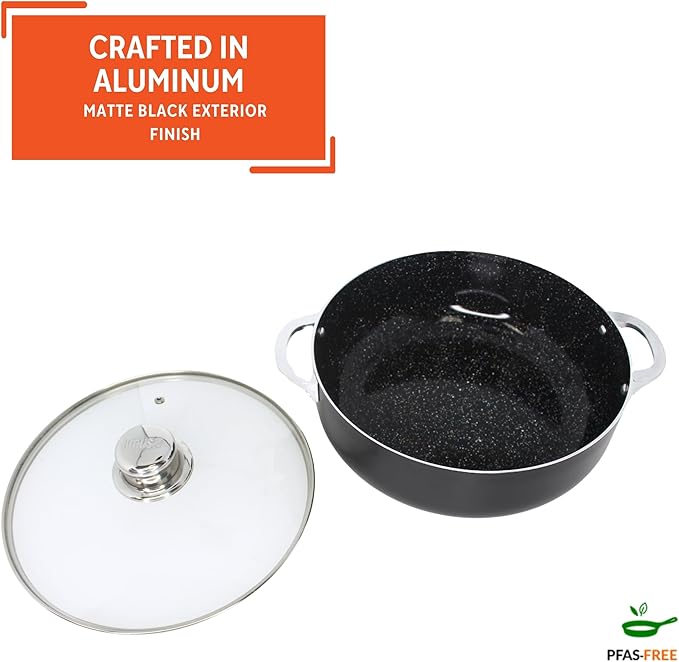 IMUSA 4.4Qt Bistro Ceramic Nonstick Caldero/Dutch Oven with Glass Lid, Black