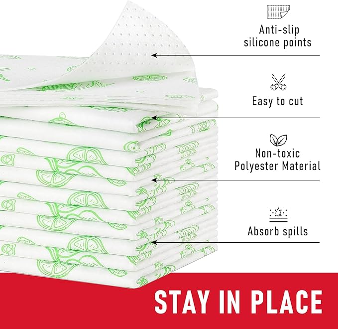 Cooyes Refrigerator Liners, Premium Absorbent Fridge Mats Non-Slip Washable, 12" x 24" Refrigerator Shelf Liners and Mats for Glass Shelves & Kitchen Cabinets, Non-Adhesive(6 PCS Green Veggie)