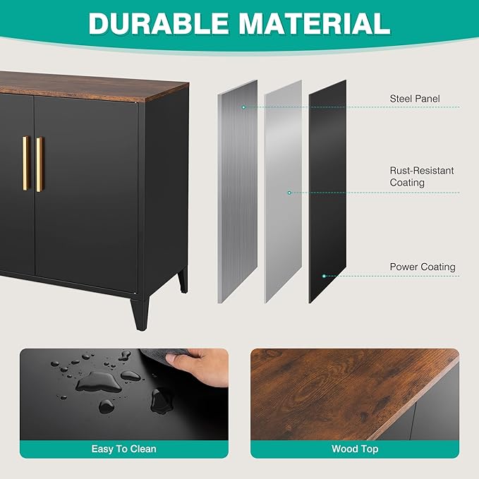 SISESOL Black Storage Cabinet with Doors and Shelves,30 inch Pantry Cabinet Sideboard with Leg,Small Accent Cabinets with Storage,Side Floor Cabinets for Home,Kitchen,Coffee Bar,Dining/Living Room