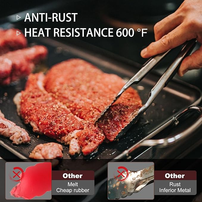 Kitchen Tongs - 9" and 12" Tongs for cooking, Heat Resistant 600 Degrees Stainless Steel Metal Tong and Non-Slip Handle - Perfect for Cooking, Salad and BBQ, Set of 2