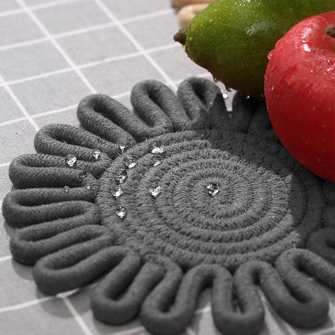 Trivets for Hot Dishes, Hot pots and Pans, Heat Resistant Hot Pads, Pot Holders for Kitchen, Hot Plate Mats Pads for Kitchen Countertops, Table, Home Essentials, Farmhouse Decor 100% Cotton,7"