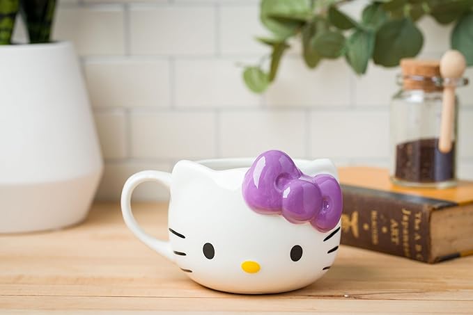 Silver Buffalo Sanrio Hello Kitty Purple Bow Ceramic 3D Sculpted Mug, 20 Ounces