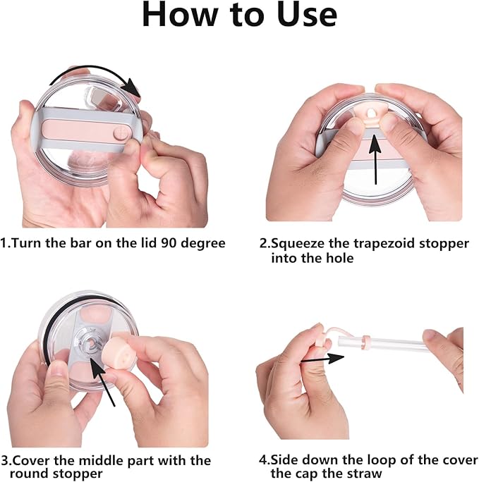Silicone Spill Stopper Set Compatible with Stanley Cup 2.0 30oz & 40oz with Straw Cover (Set of 2, Rose Quartz)