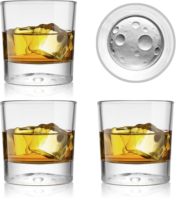 Creative Moonbottom Whiskey Glasses Set of 4, Old Fashioned and Cocktail Glasses (Frosted bottom set of 4), gift for amateur astronomer