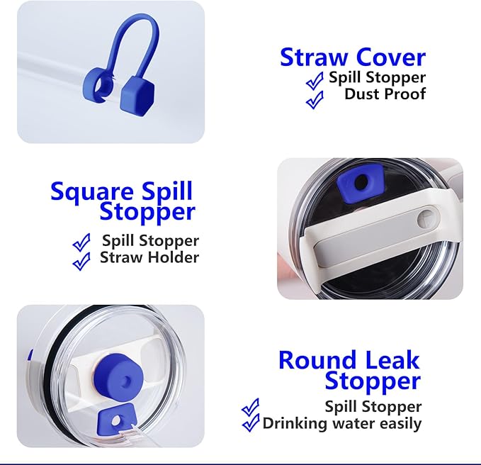 Silicone Spill Stopper Set Compatible with Stanley Cup 2.0 30oz & 40oz with Straw Cover, Set of 4
