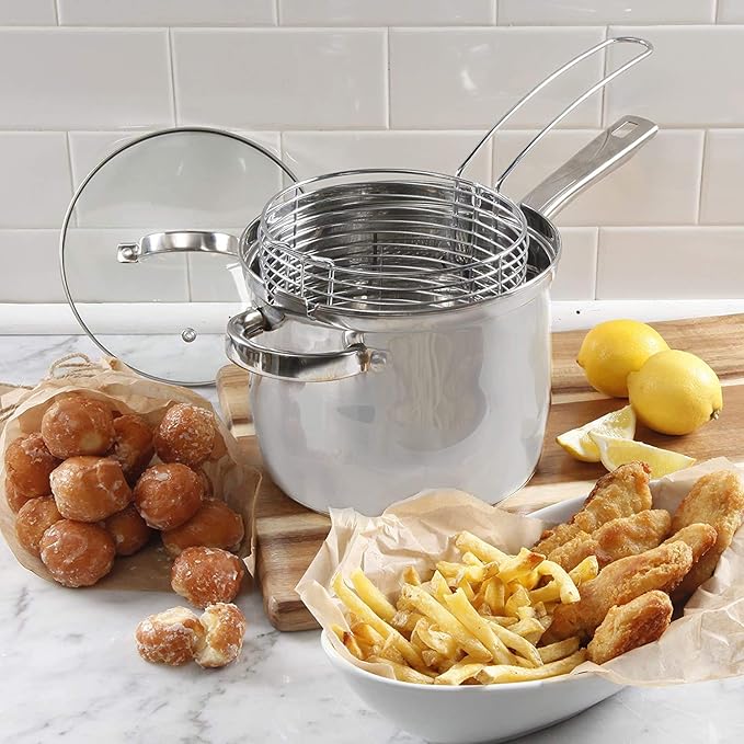 Oster 91537.03 Sangerfield 3.65 Quart 3 Piece Stainless Steel Deep Fryer Set Cookware