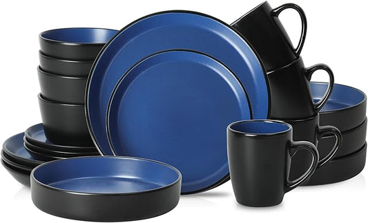 Stone Lain Albie 20-Piece Dinnerware Set Stoneware, Blue and Black