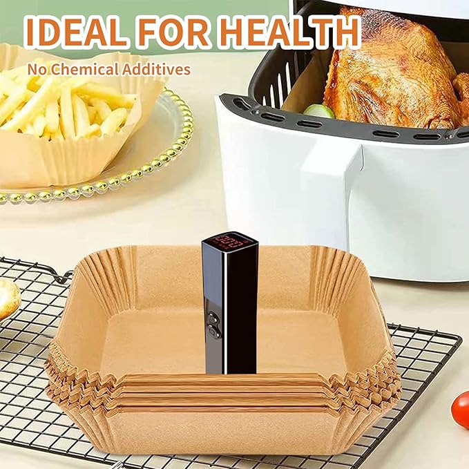 Air Fryer Disposable Paper Liner Square 9 Inch, 100PCS Large Paper Liners for 6-10QT Air fryer, Non-stick Parchment Paper for Frying, Steamer, Baking, Microwave Etc
