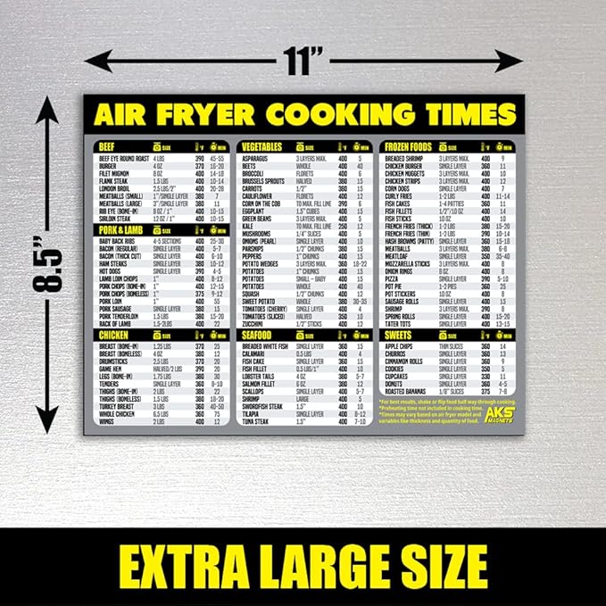 Air Fryer Cooking Times Chart Magnet - Extra Large Easy to Read Airfryer Magnetic Cheat Sheet - Healthy Airfryers Cookbook Accessory Liners Food Kitchen Conversion - Air Fryer Oven Accessories (Grey)