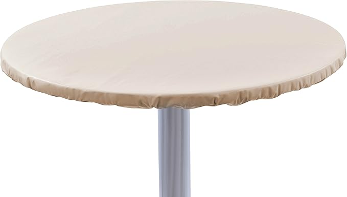 Yourtablecloth Heavy Duty Vinyl Round Fitted Tablecloth (Table Cover) with Flannel Backing Vibrant Colors Elasticized Tablecloth Great for Indoor and Outdoor Dining and Playing Cards 36” Sand