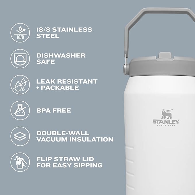 Stanley IceFlow Flip Straw Jug with Handle 40 oz| Twist On Lid and Flip Up Straw | Leak Resistant for Travel and Sports | Insulated Stainless Steel | BPA-Free | Rose Quartz