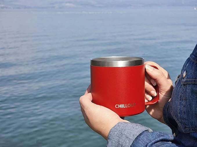 CHILLOUT LIFE Stainless Steel 16 oz Vacuum Insulated Coffee Mug with Handle and Lid, Large Thermal Camping Coffee Mugs with Sliding Lid for Men & Women, Keeps your Beverages Hot/Cold, 2 Pack