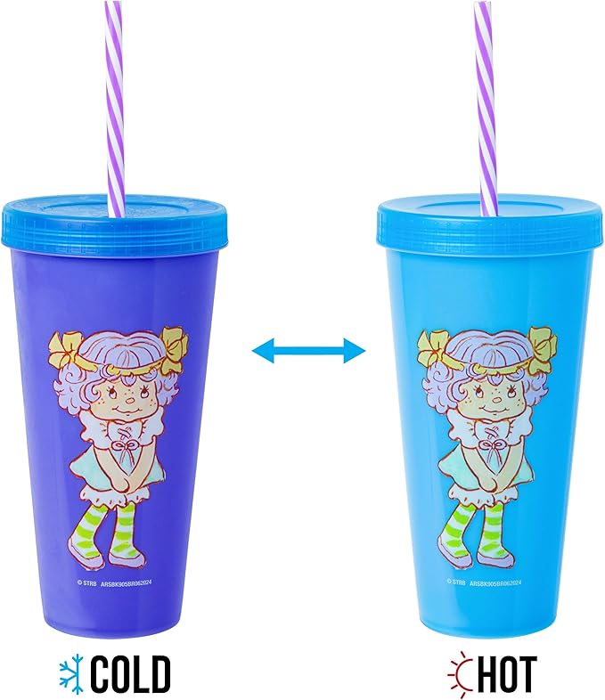 Silver Buffalo Strawberry Shortcake 4 Pack Color Change Plastic Tumbler Featuring Lemon Meringue, Orange Blossom, and Angel Cake, 24 Ounces