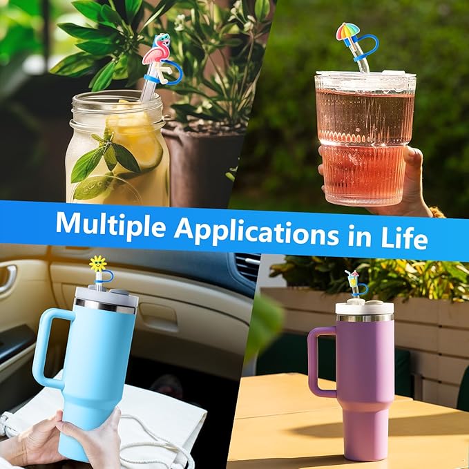 8Pcs Summer Cap Straw Cover Cap for Stanley Cup 40oz/30oz Tumbler, 10mm Reusable Cute Drinking Straw Topper Accessories, Portable Protector Plugs Decorations Gifts for Party Favors