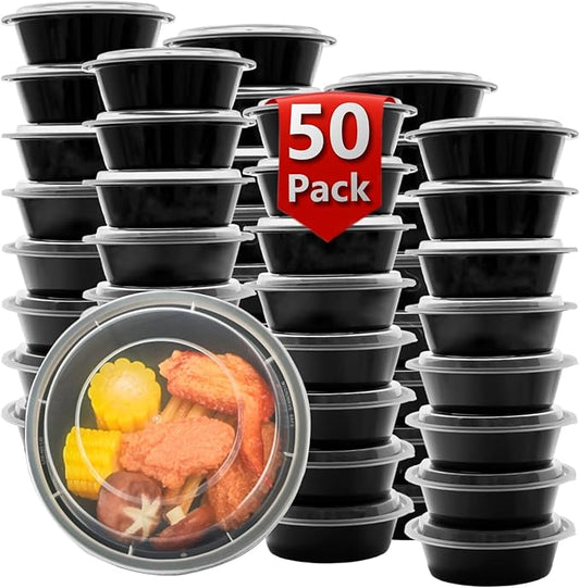 Meal Prep Containers Reusable 50 Pack-29 oz Food Storage Containers with Lids To Go Food Containers Takeout, Microwave Dishwasher Freezer Safe, Stackable, BPA Free, Plastic(Black)