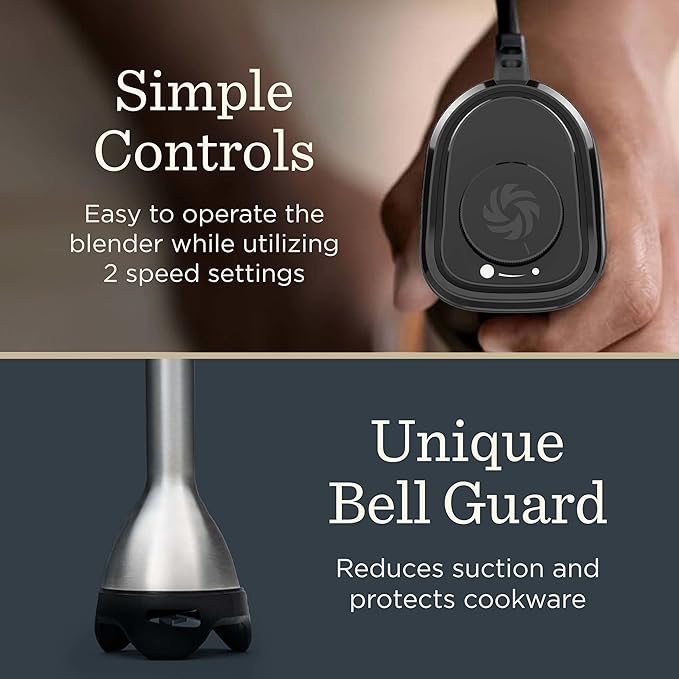 Vitamix 2-Speed Immersion Blender + Whisk Attachment, Professional-Grade Hand Blender with 350-Watt Motor and Stainless-Steel Blade, Black