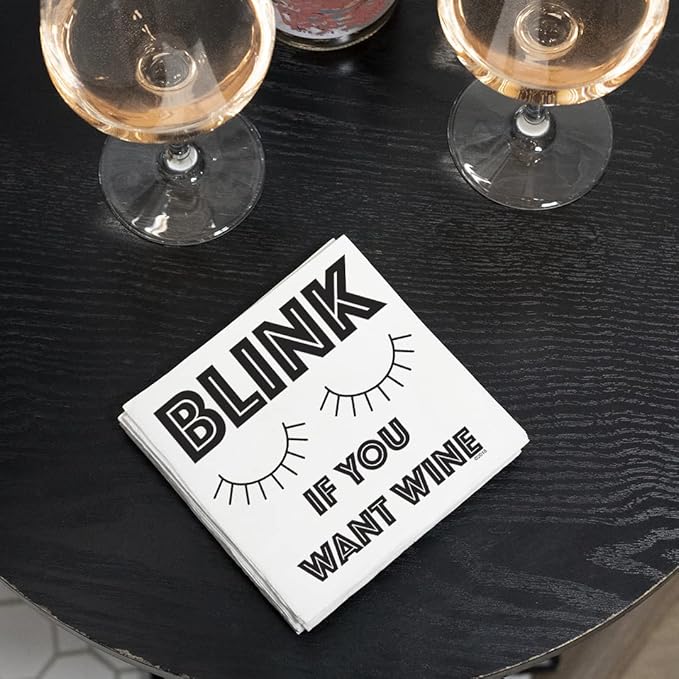 Twisted Wares - Funny Cocktail Napkins - BLINK IF YOU WANT WINE - Boutique Cocktail Napkins - Perfect for any Celebrations 5"X5" (20 Pack)