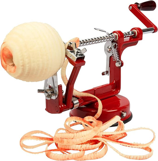 Apple Peeler and Corer - Durable Heavy Duty Chrome Cast Iron w Powerful Countertop Suction, Hand Crank for Fruits, Potatoes or Veggies, Picking Season- Thanksgiving Pie Dessert Baking, Holiday Gift
